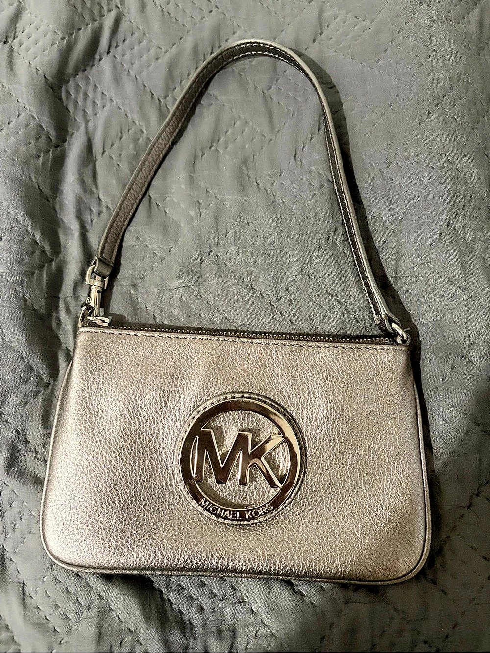 Michael Kors Jet Set Small Metallic Wristlet Gray Wristlet Clutch